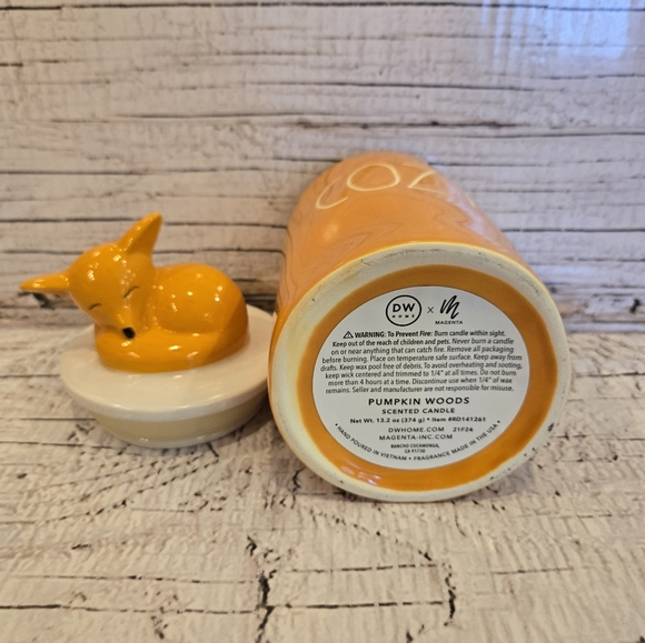 Rae Dunn "Cozy" Pumpkin Woods Scented Candle with Fox topper - Picture 3 of 3